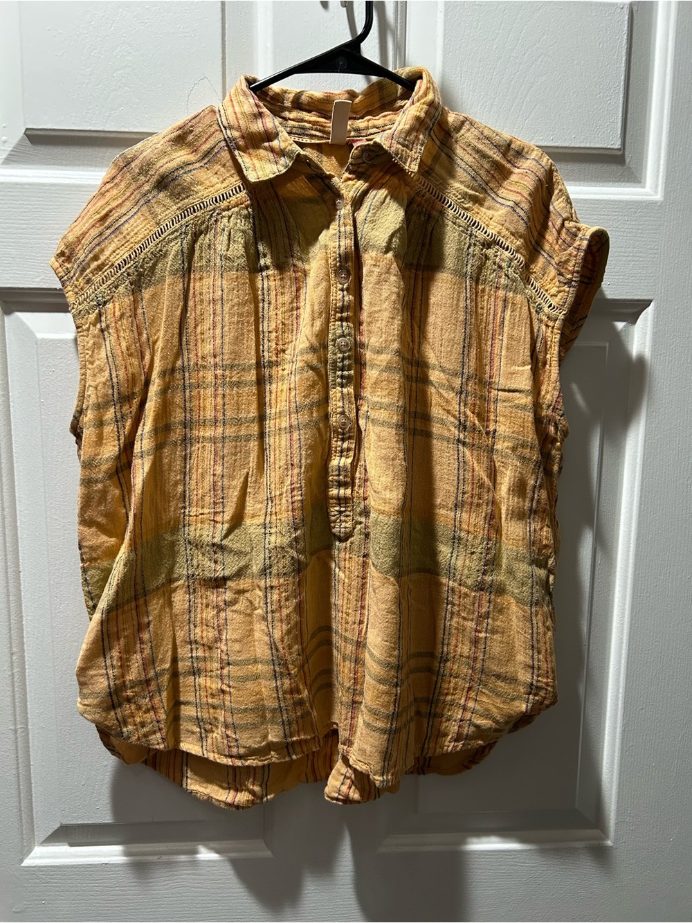 Pilcro Anthropologie Serena Surf Yellow Plaid Button Placket Blouse Size Small